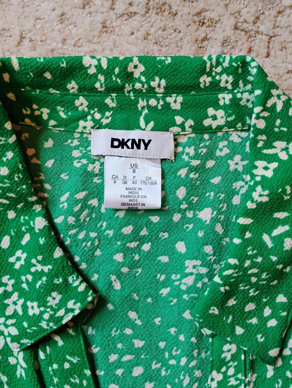 NWT 8 DKNY Green And White Floral 3/4 Sleeve Button Front Midi Shirt Dress NEW - Picture 3 of 13